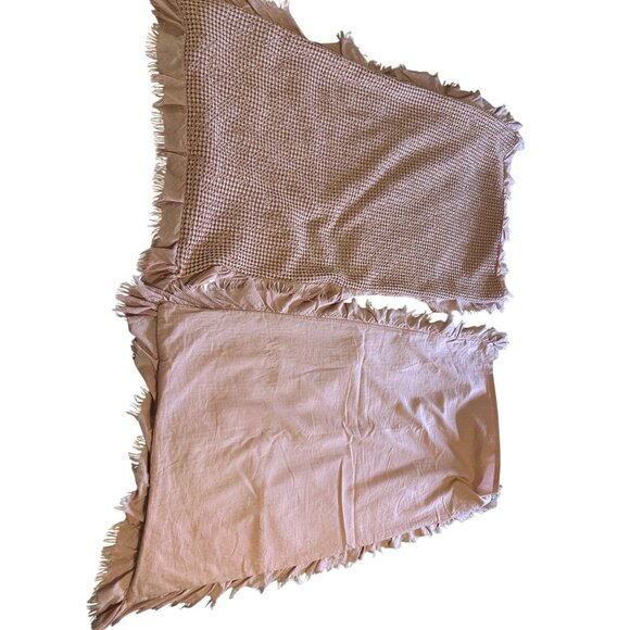 2 Woven Texture Collection Pink King Shams Fringe Waffle Weave Cotton Boho Chic - Picture 1 of 12